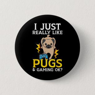 Badge Rond 5 Cm J'Aime Vraiment Les Carlins Et Le Jeu Vidéo Ok