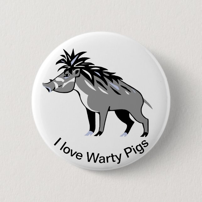 Badge Rond 5 Cm J'aime Warty PIGS- Warthog - Faune - (Devant)