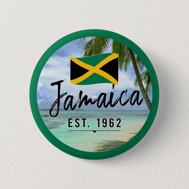 Badge Rond 5 Cm "Jamaïque Est. Plage De 1962 Avec Drapeau Jamaïcai (Devant)