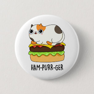 Badge Rond 5 Cm Jambon-Purr-Ger Funny Kitty Chat Hamburger Pun