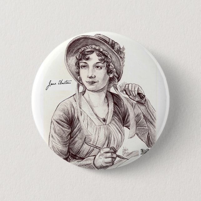 Badge Rond 5 Cm Jane Austin avec un sourire (Devant)
