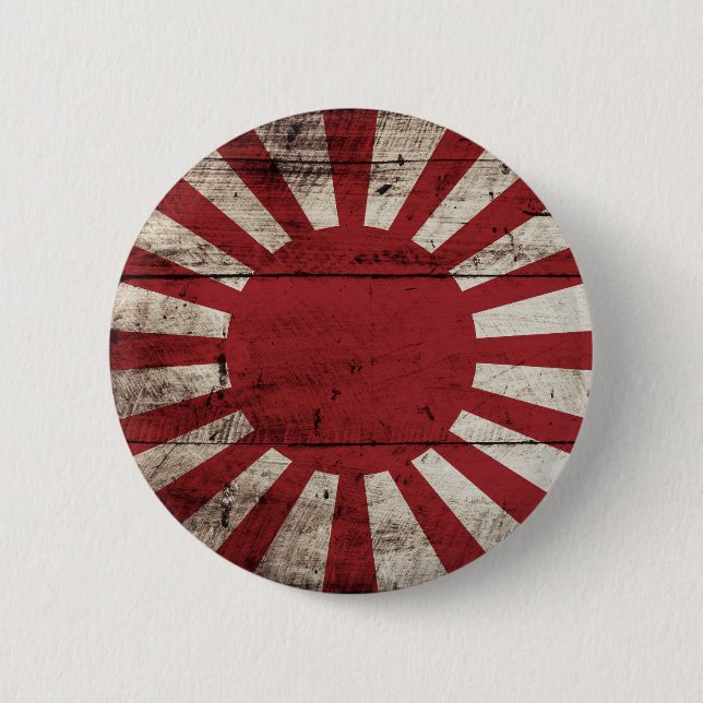 Badge Rond 5 Cm Japan Rising Sun Flag on Old Wood Grain (Devant)
