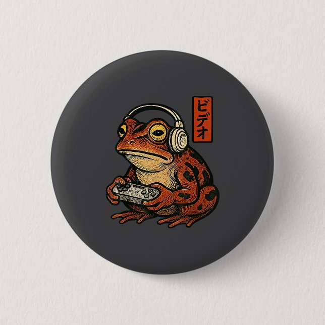 Badge Rond 5 Cm Japanese Gamer Frog Art Men Women Boys Funny Vinta (Devant)