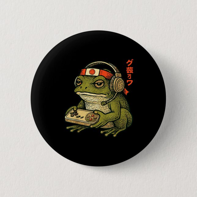 Badge Rond 5 Cm Japanese Gamer Frog Art Men Women Boys Funny Vinta (Devant)