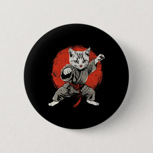 Badge Rond 5 Cm Japon Cat Martial Arts Karate Ukiyo-e Taekwondo Ji