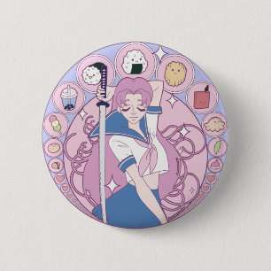 Badge Rond 5 Cm Japon Rose Anime Schogirl Art Nouveau
