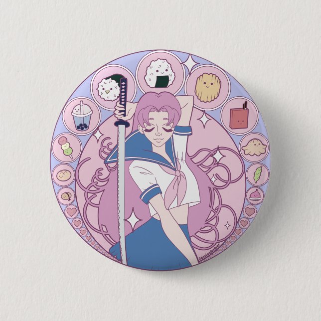 Badge Rond 5 Cm Japon Rose Anime Schogirl Art Nouveau (Devant)