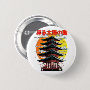 Badge Rond 5 Cm japon, terre du soleil levant logo du temple