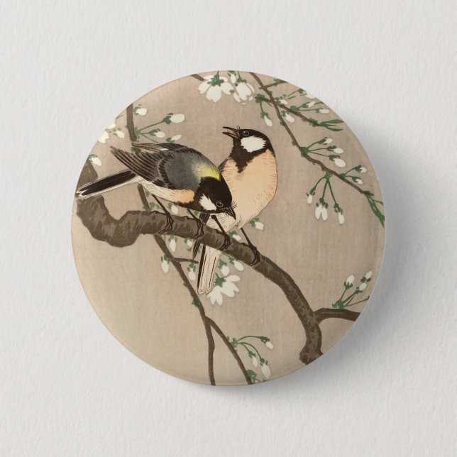 Badge Rond 5 Cm Japonais Asiatique Koson Bird Chickadee Songbird (Devant)