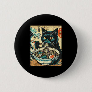 Badge Rond 5 Cm Japonais Chat Ramen Grande Vague Art Vintage Nourr