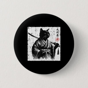 Badge Rond 5 Cm Japonais Chat Samurai Tai Chi Ninja Art Hommes gar