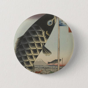 Badge Rond 5 Cm Japonais Koi Fish Festival Drapeau Antique