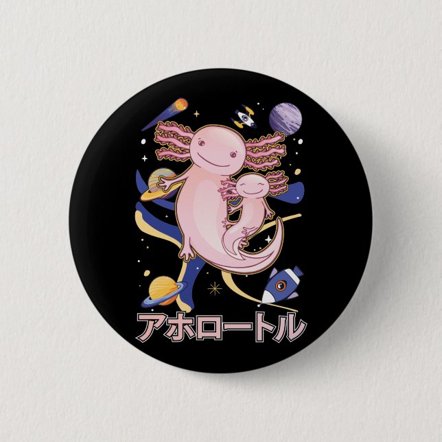 Badge Rond 5 Cm Japonais mignon Axolotl Famille Galaxy Anime (Devant)