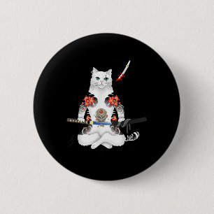Badge Rond 5 Cm Japonais Samurai Chat Katana Ninja Yakuza Tattoo