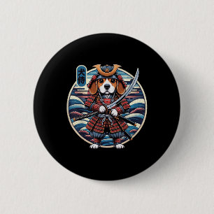 Badge Rond 5 Cm Japonais Samurai Chien Tattoo, Beagle Kawaii Ninja