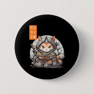 Badge Rond 5 Cm Japonais Samurai Guerrier Kawaii Chat Anime Lover