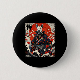 Badge Rond 5 Cm Japonais Samurai Pitbull Tattoo Kawaii Ukiyo-e Nin
