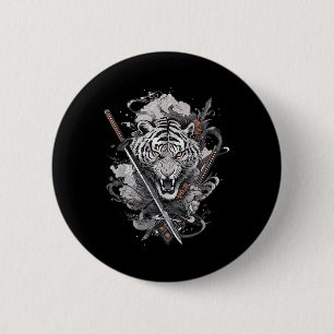 Badge Rond 5 Cm Japonais Samurai Ronin épée Katana Japon Tiger Ta