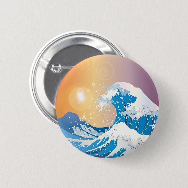 Badge Rond 5 Cm Japonais Wave Art Sunset Ocean (Devant & derrière)