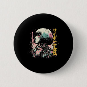 Badge Rond 5 Cm Japonaise Cyborg Femme Cyberpunk Art Femmes filles