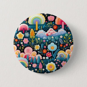 Badge Rond 5 Cm Jardin Arc-en-Ciel Fantaisiste Motif Floral Fantas