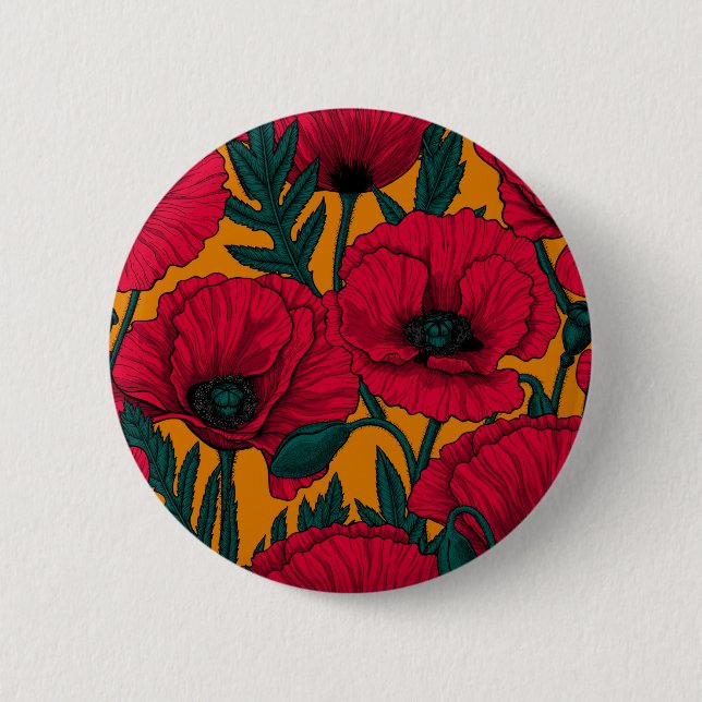 Badge Rond 5 Cm Jardin aux coquelicots rouges (Devant)