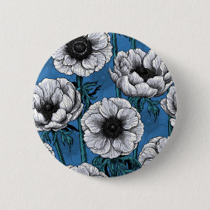 Badge Rond 5 Cm Jardin d'anémone blanc