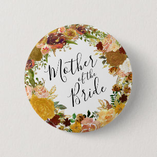 Badge Rond 5 Cm Jardin d'automne Fleur Wreath Mère de la mariée