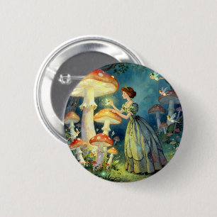 Badge Rond 5 Cm Jardin de champignons géants lumineux