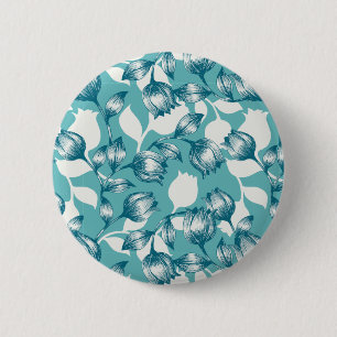 Badge Rond 5 Cm Jardin de nuit à fleurs bleu Vintage motif