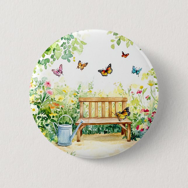 Badge Rond 5 Cm Jardin d'été avec papillons (Devant)