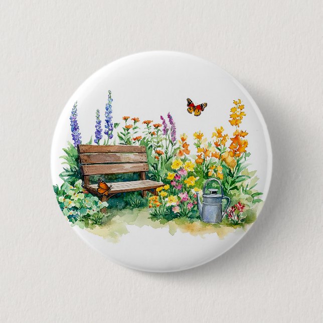 Badge Rond 5 Cm Jardin d'été avec papillons (Devant)