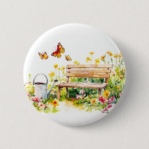 Badge Rond 5 Cm Jardin d'été avec papillons