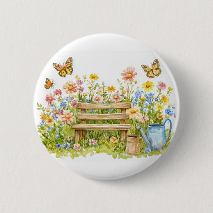 Badge Rond 5 Cm Jardin d'été avec papillons