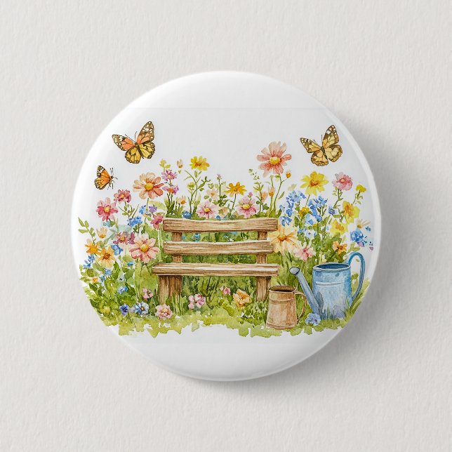 Badge Rond 5 Cm Jardin d'été avec papillons (Devant)