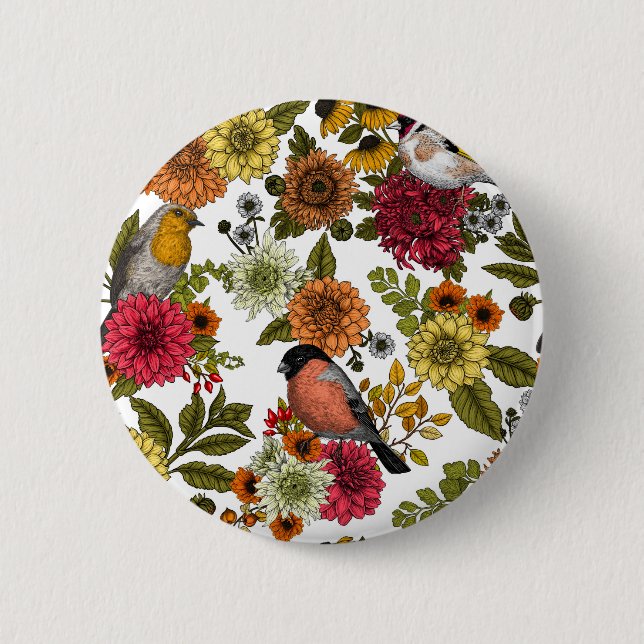 Badge Rond 5 Cm Jardin d'oiseaux et de fleurs 1 (Devant)