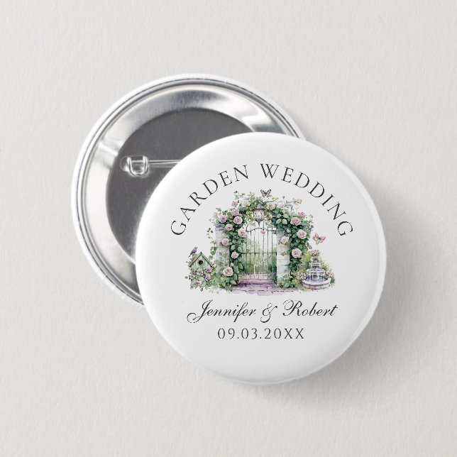 Badge Rond 5 Cm Jardin romantique Mariage Floral Arch Fontaine (Devant & derrière)