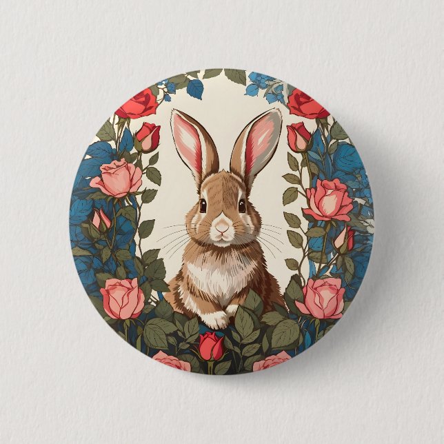 Badge Rond 5 Cm Jardin Rose Brown Bunny (Devant)