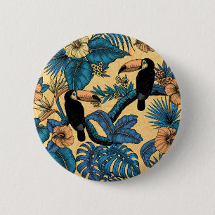 Badge Rond 5 Cm Jardin toucan en jaune et bleu