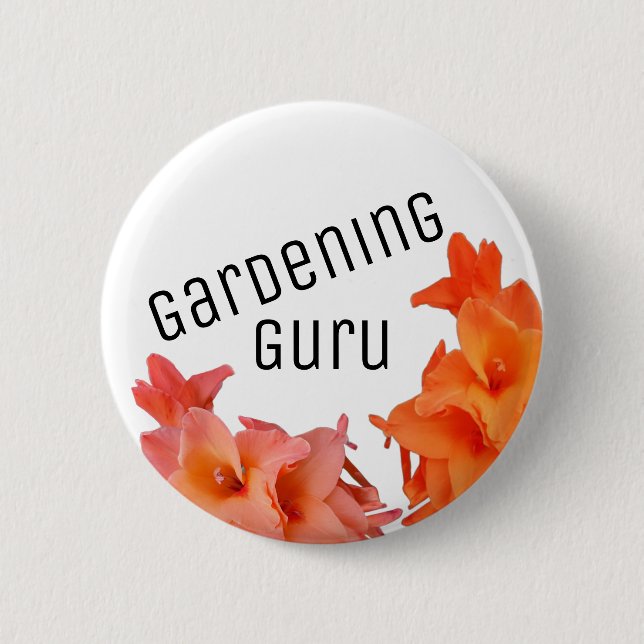 Badge Rond 5 Cm Jardinage Guru Orange Fleurs (Devant)
