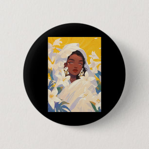 Badge Rond 5 Cm Jasmin Cute Floral Black Girl