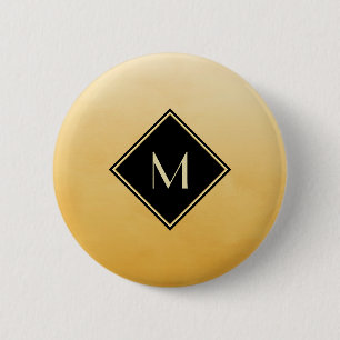 Badge Rond 5 Cm Jaune Brossé Élégant Avec Monogramme Or Simple