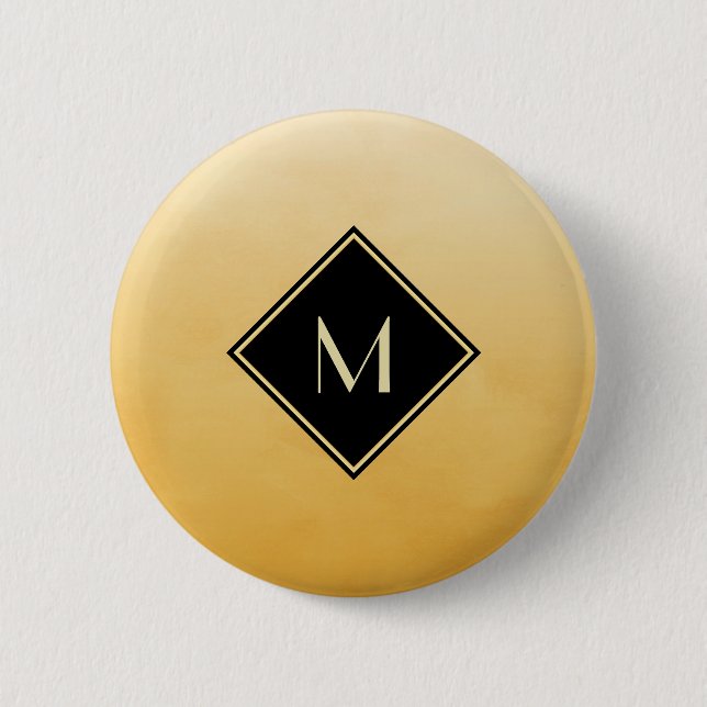 Badge Rond 5 Cm Jaune Brossé Élégant Avec Monogramme Or Simple (Devant)