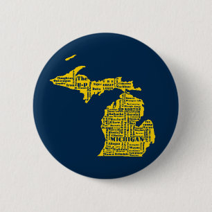 Badge Rond 5 Cm Jaune et Marine État bleu des villes du Michigan