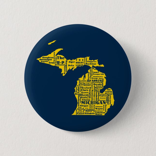 Badge Rond 5 Cm Jaune et Marine État bleu des villes du Michigan (Devant)
