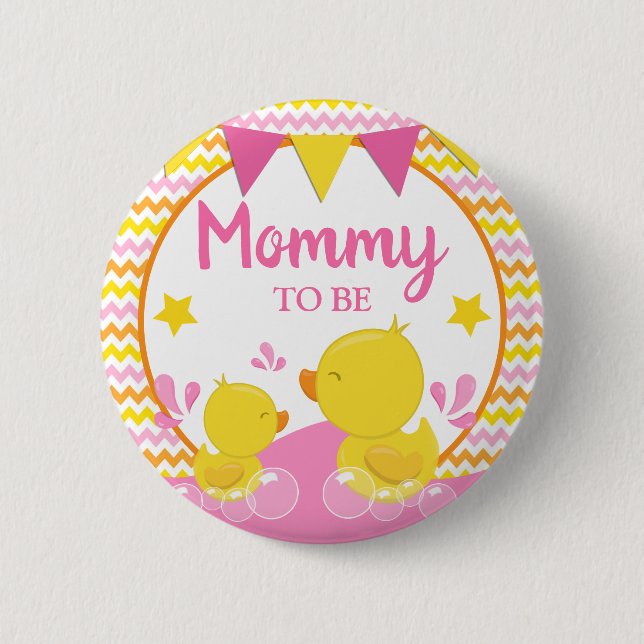 Badge Rond 5 Cm Jaune et rose en caoutchouc Ducky Polka Dot Momie  (Devant)