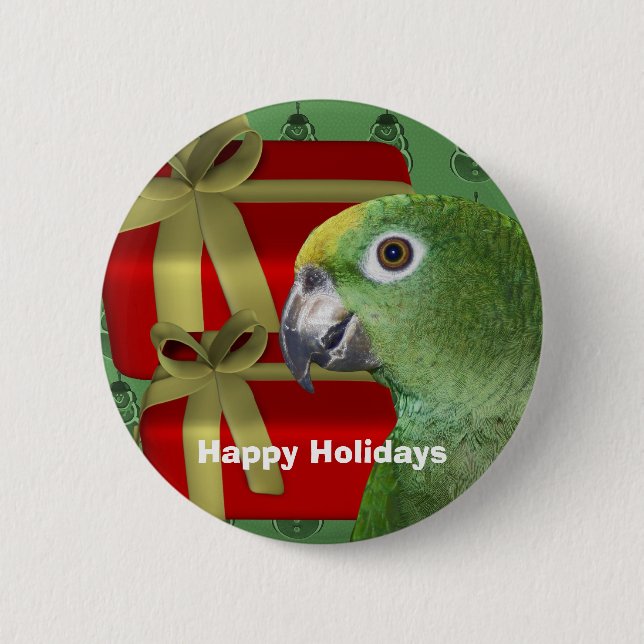 Badge Rond 5 Cm Jaune Napa Amazon Parrot Noël (Devant)