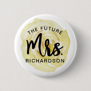 Badge Rond 5 Cm Jaune tendre Le Futur Mme Aquarelle Florale Pin