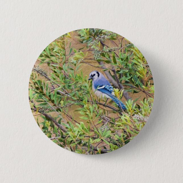 Badge Rond 5 Cm Jay bleu sur le myrte de cire (Devant)