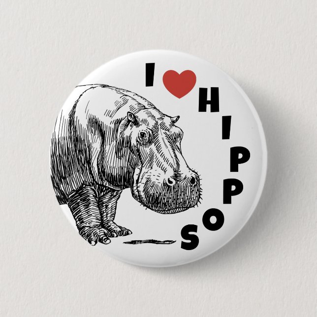 Badge Rond 5 Cm Je coeur hippopotames - les amateurs d'hippo et le (Devant)